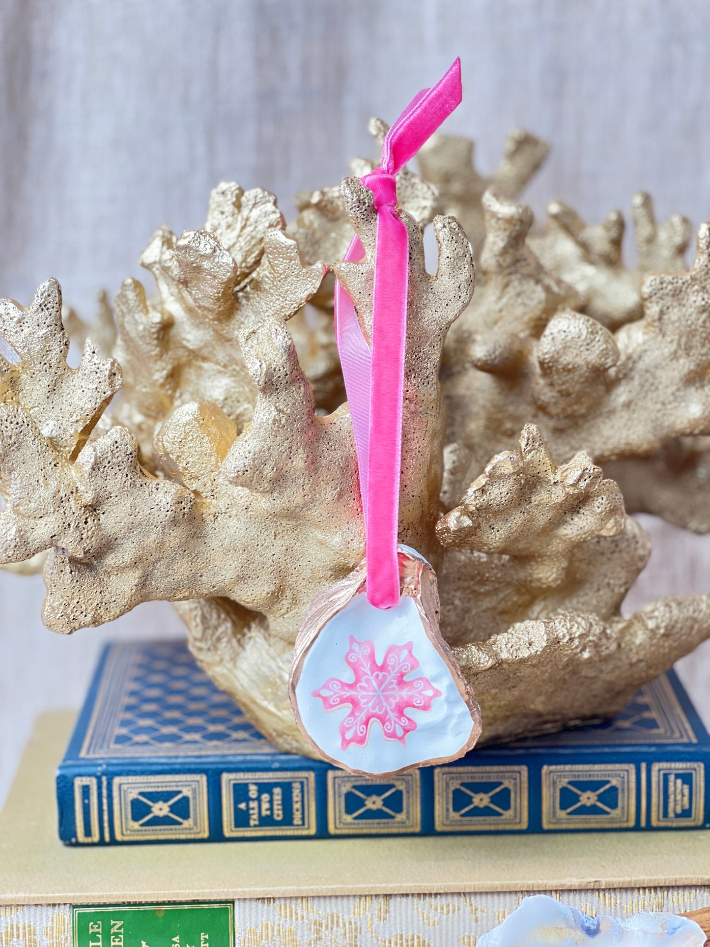 Pink Snowflake Oyster Ornament