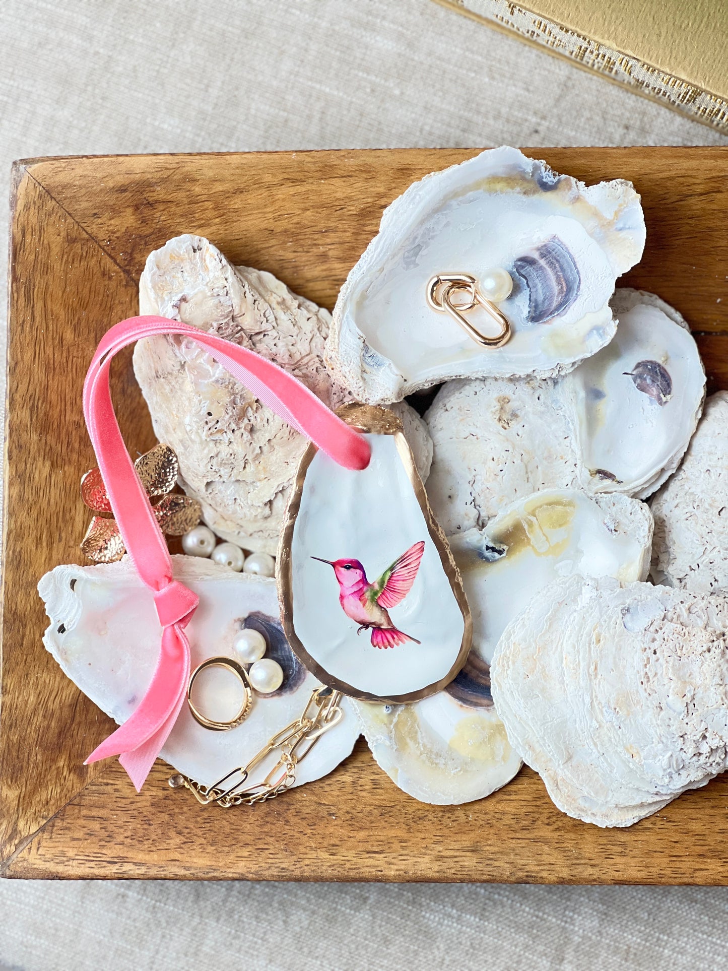 Pink Hummingbird Oyster Ornament