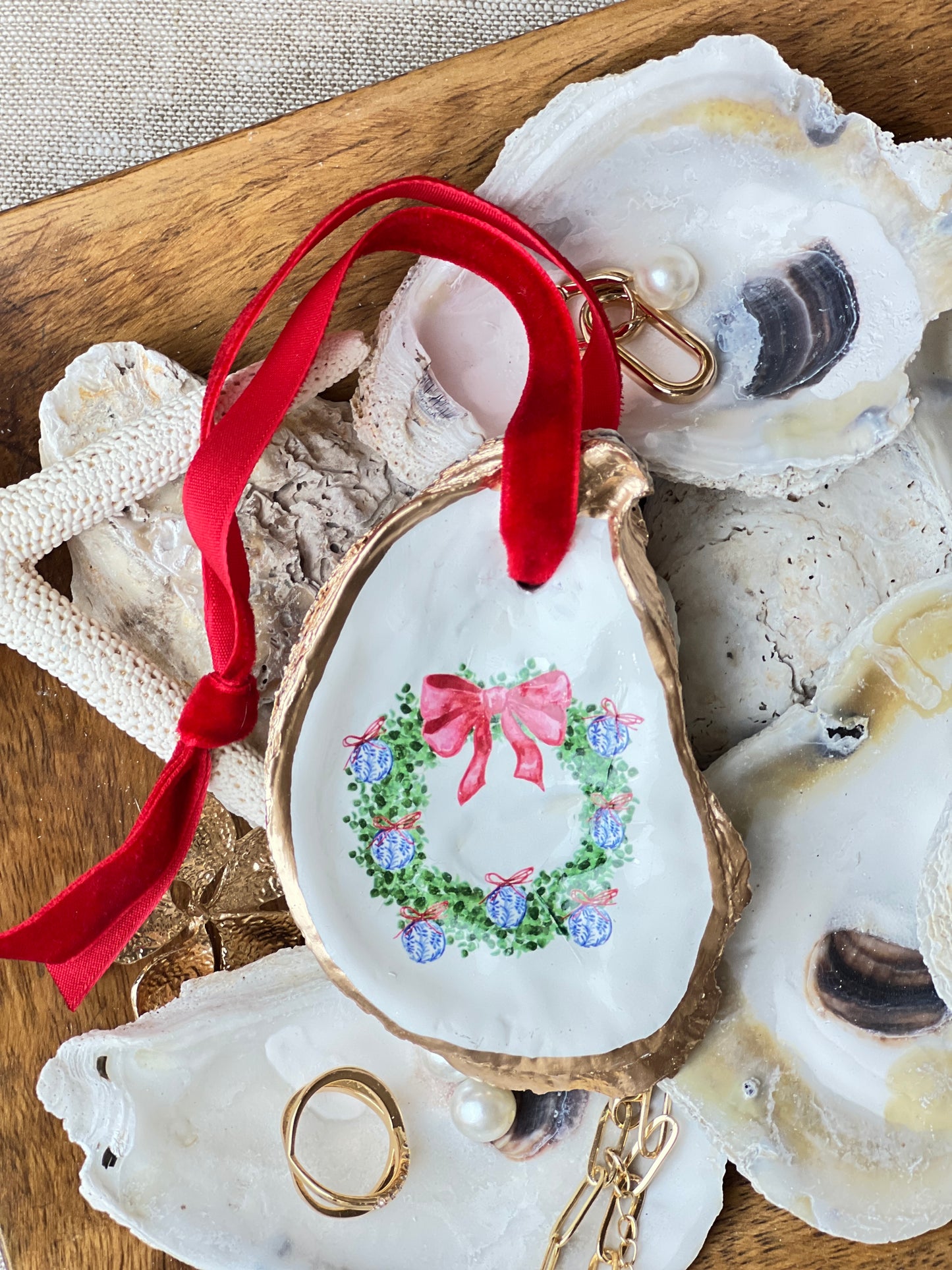 Grand Millennial Christmas Wreath Oyster Ornament