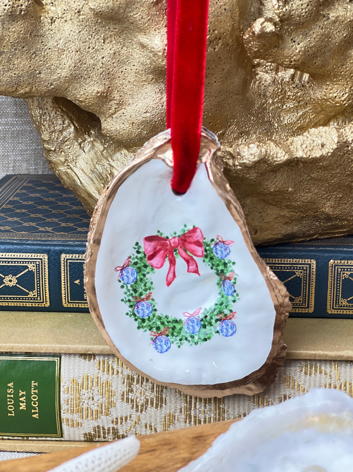 Grand Millennial Christmas Wreath Oyster Ornament