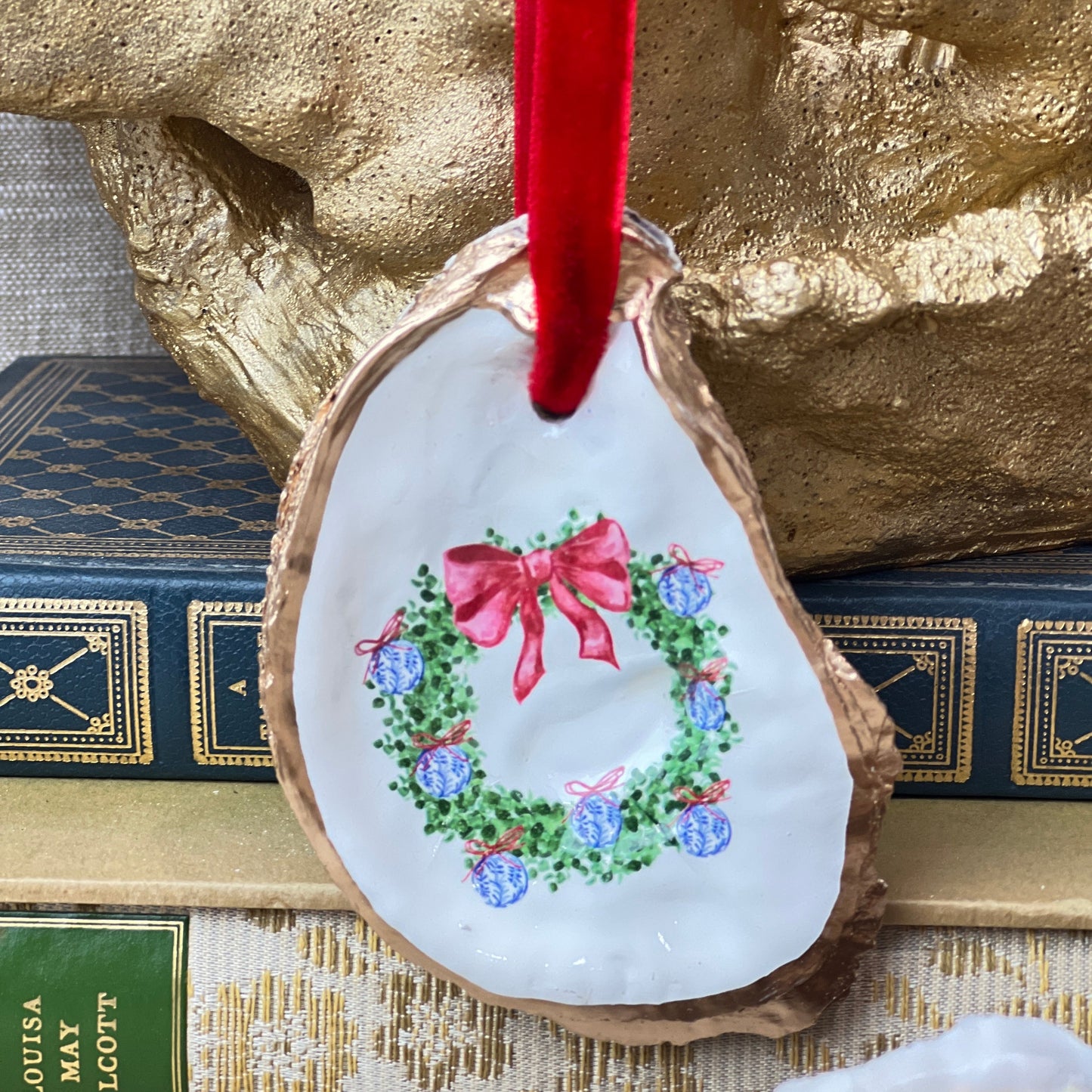 Grand Millennial Christmas Wreath Oyster Ornament