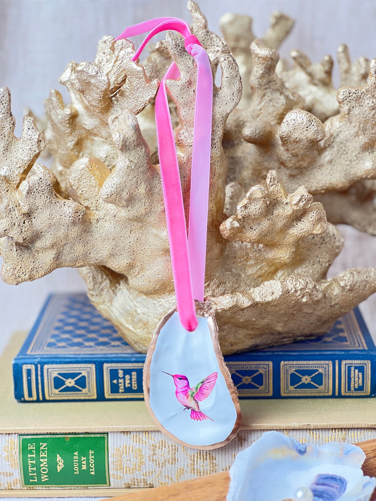 Pink Hummingbird Oyster Ornament