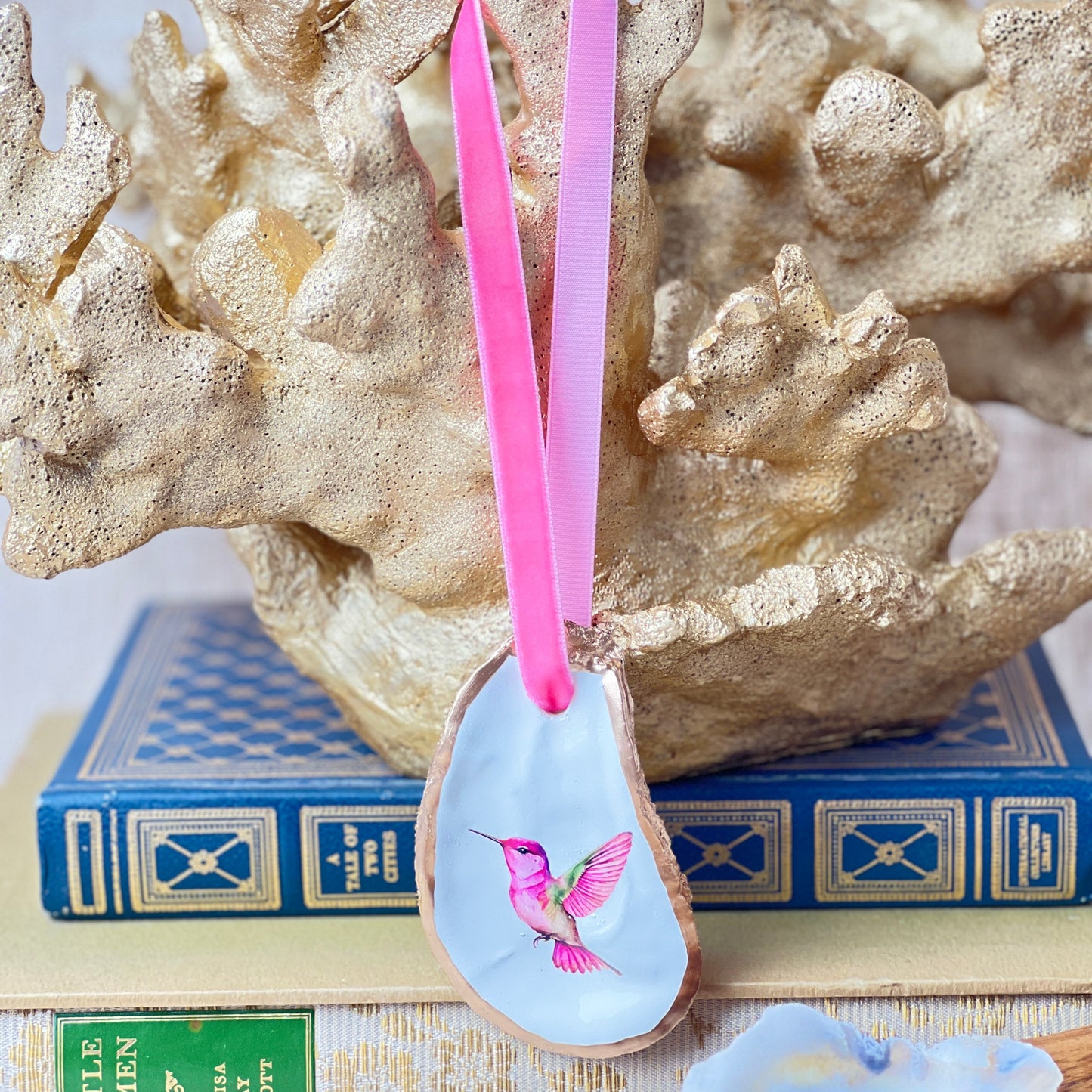 Pink Hummingbird Oyster Ornament