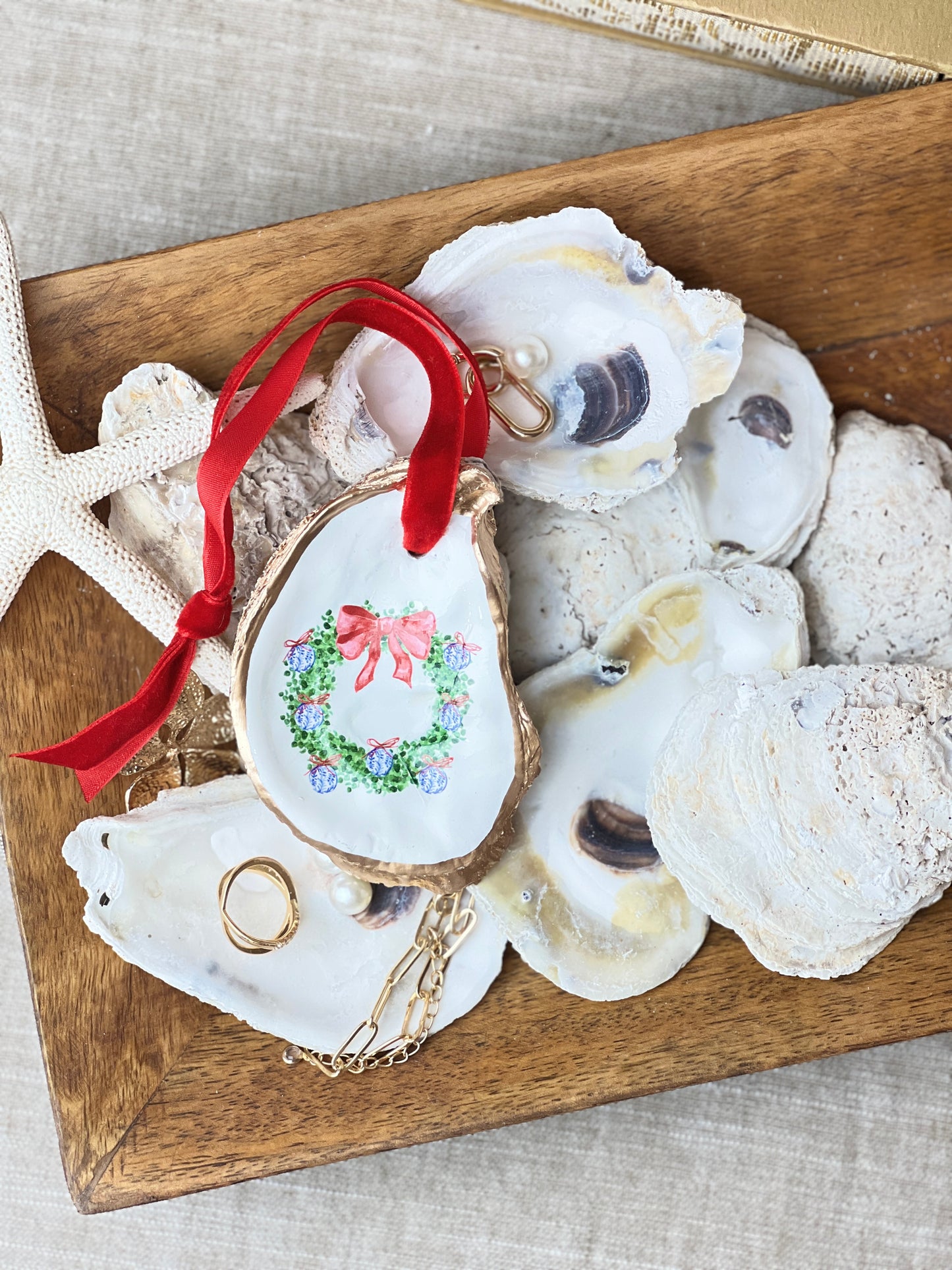 Grand Millennial Christmas Wreath Oyster Ornament