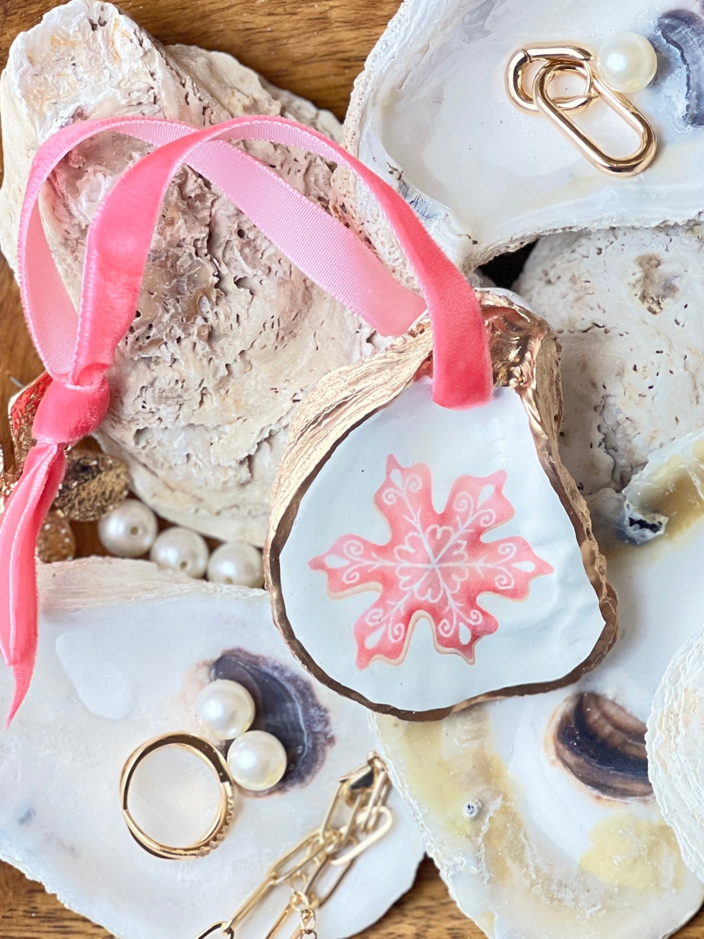 Pink Snowflake Oyster Ornament