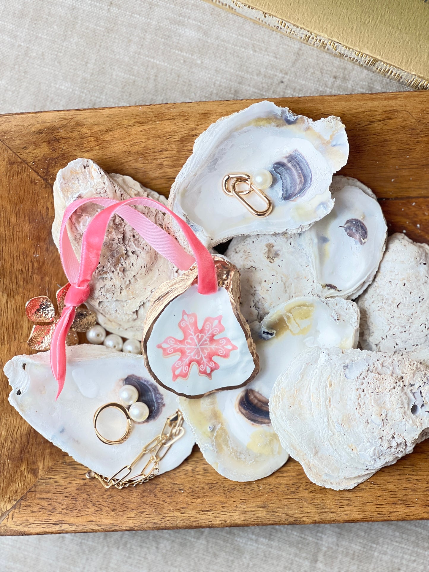 Pink Snowflake Oyster Ornament