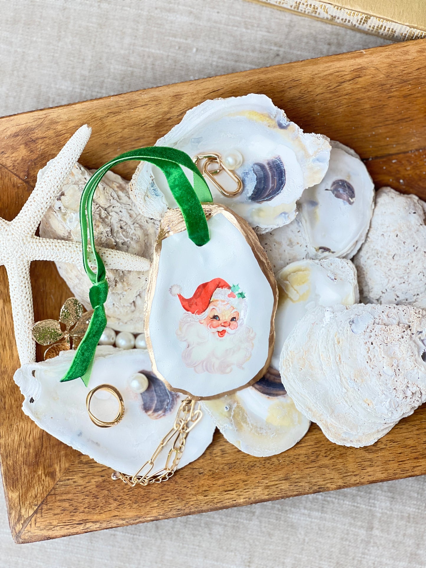 Retro Red Santa Oyster Ornament