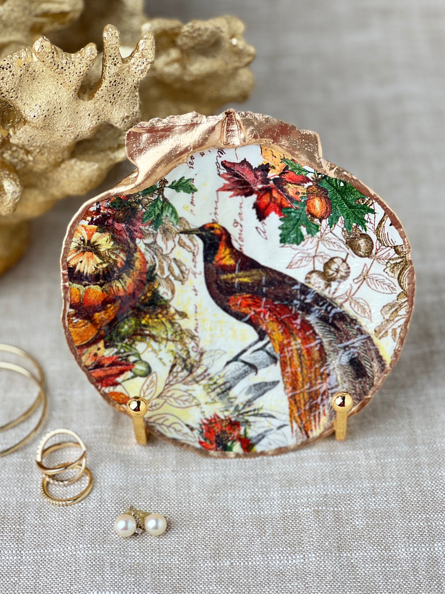 Fall Partridge Bird Scallop Shell