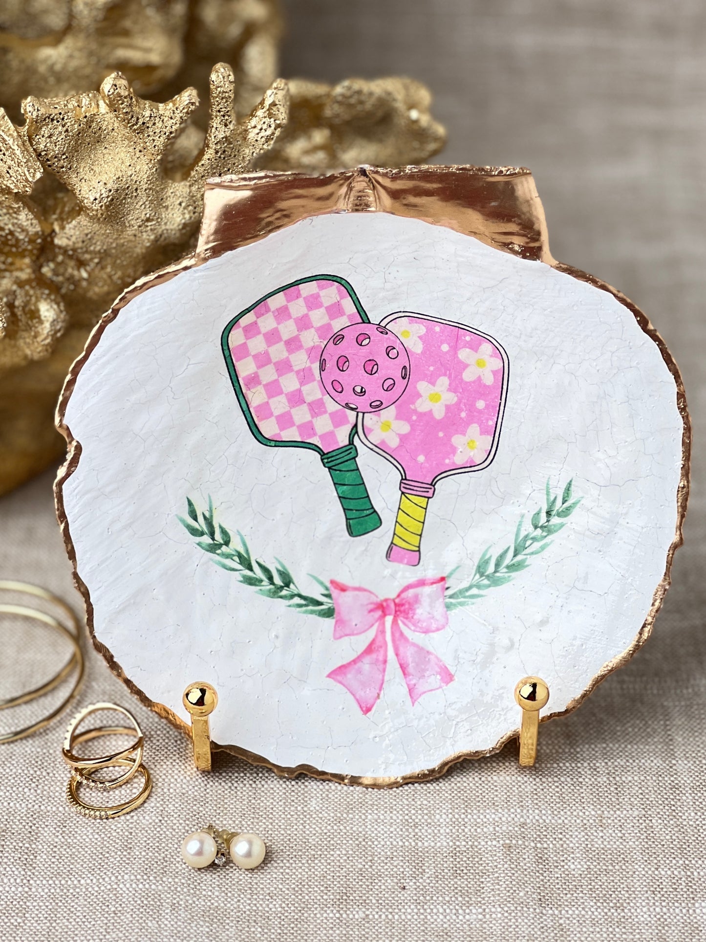 Pink Pickleball Crest Scallop Shell