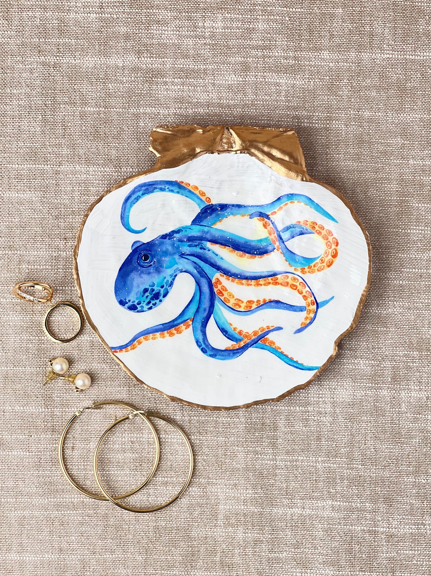 Octopus Scallop Shell Blue Orange