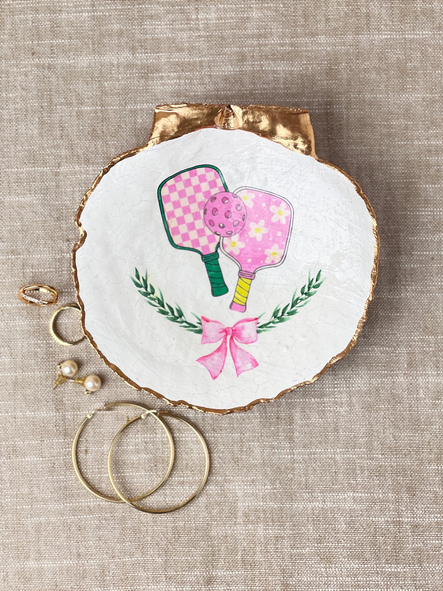 Pink Pickleball Crest Scallop Shell