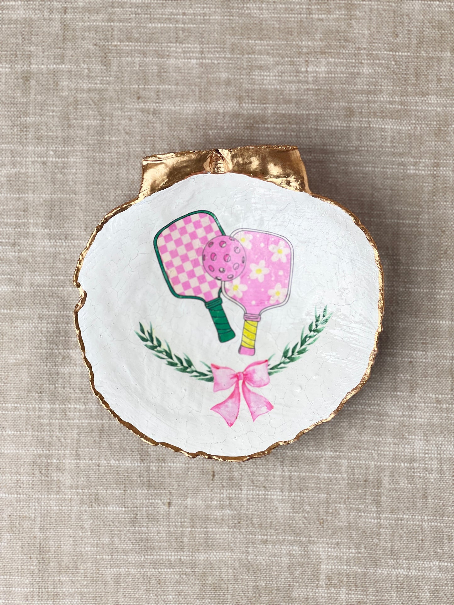 Pink Pickleball Crest Scallop Shell