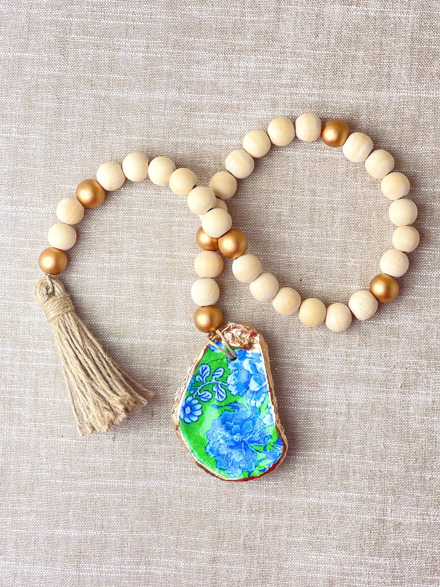 Green Blue Floral Chinoiserie Blessing Beads