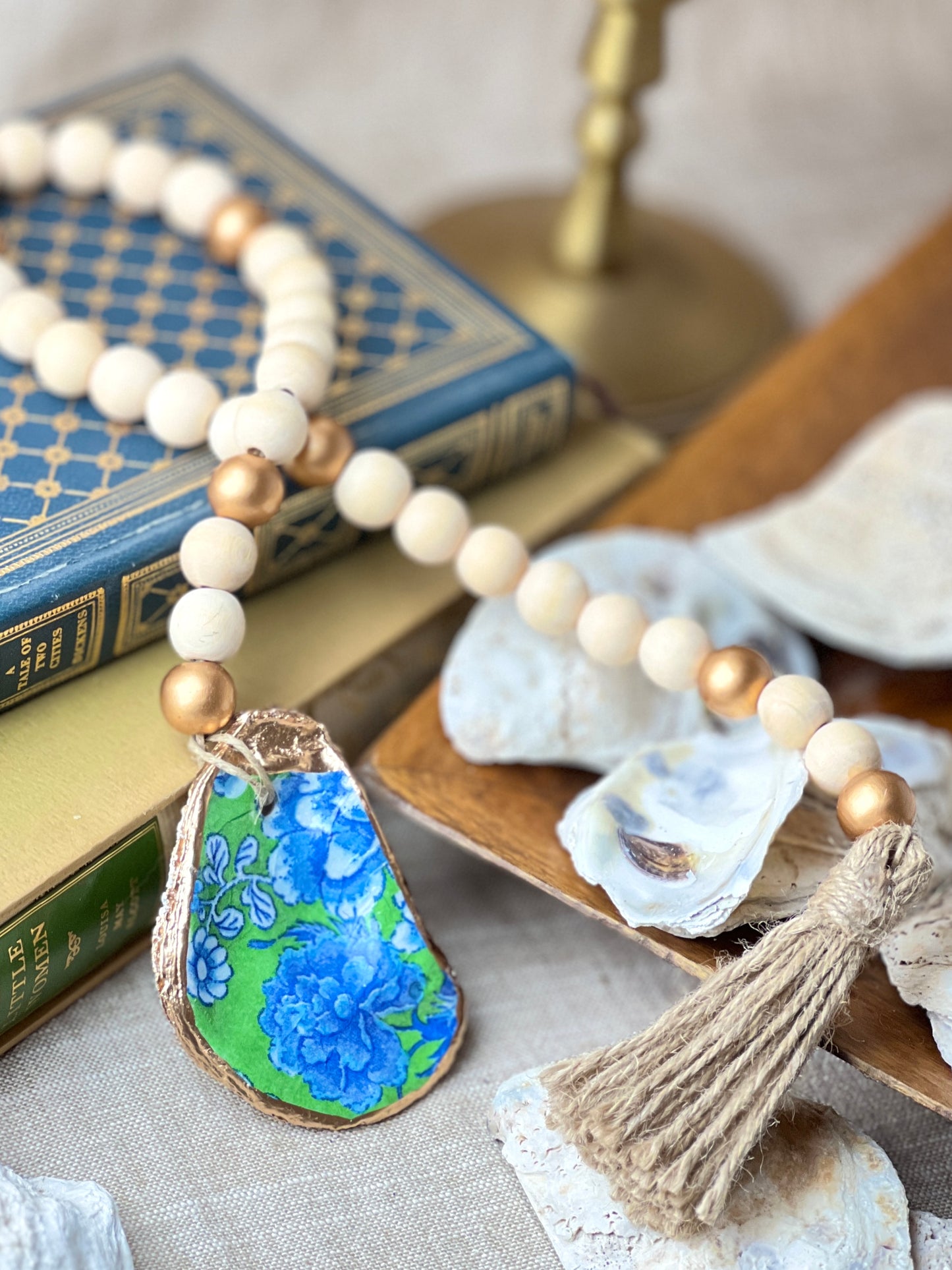 Green Blue Floral Chinoiserie Blessing Beads