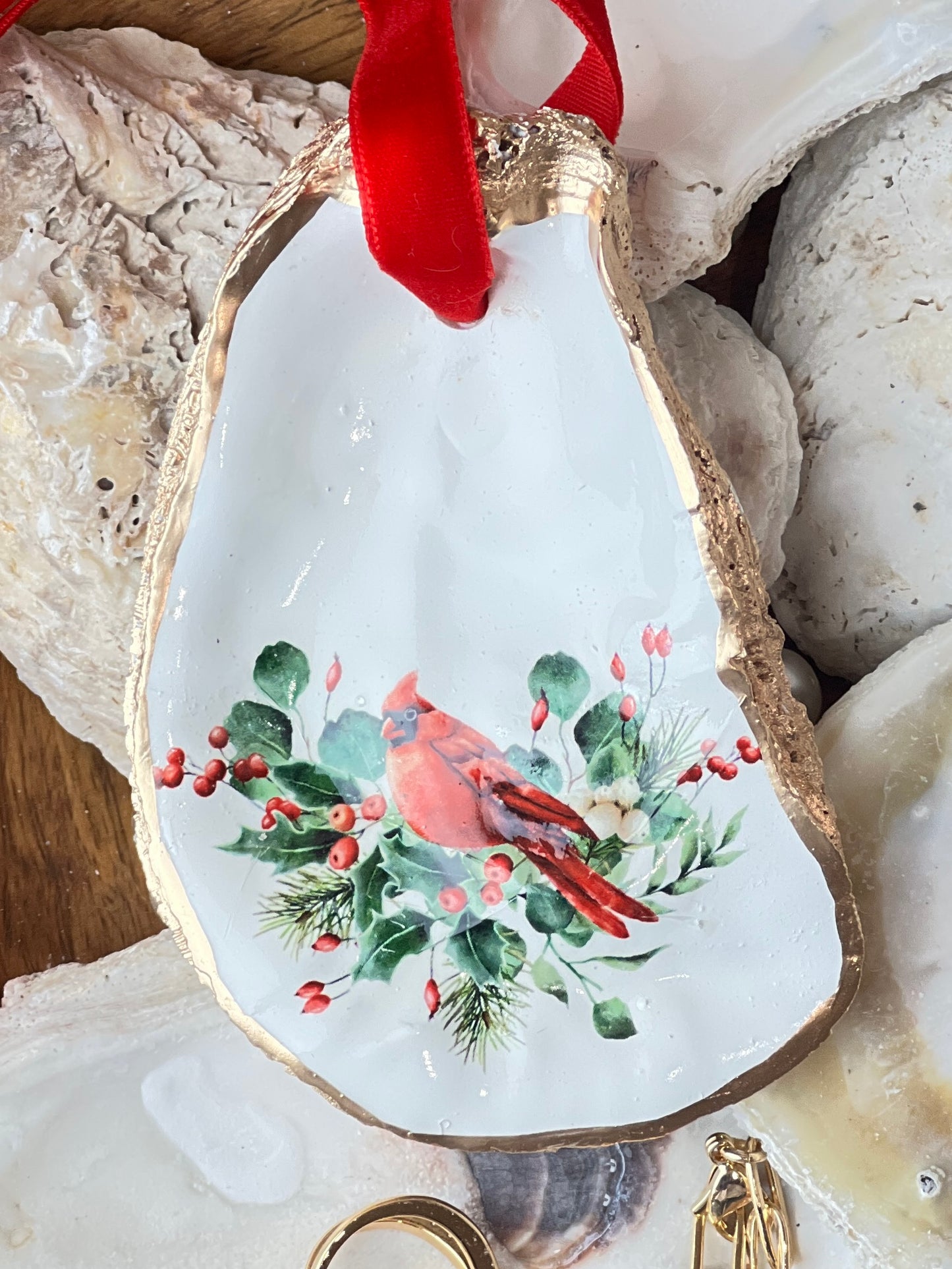 Red Cardinal Oyster Ornament