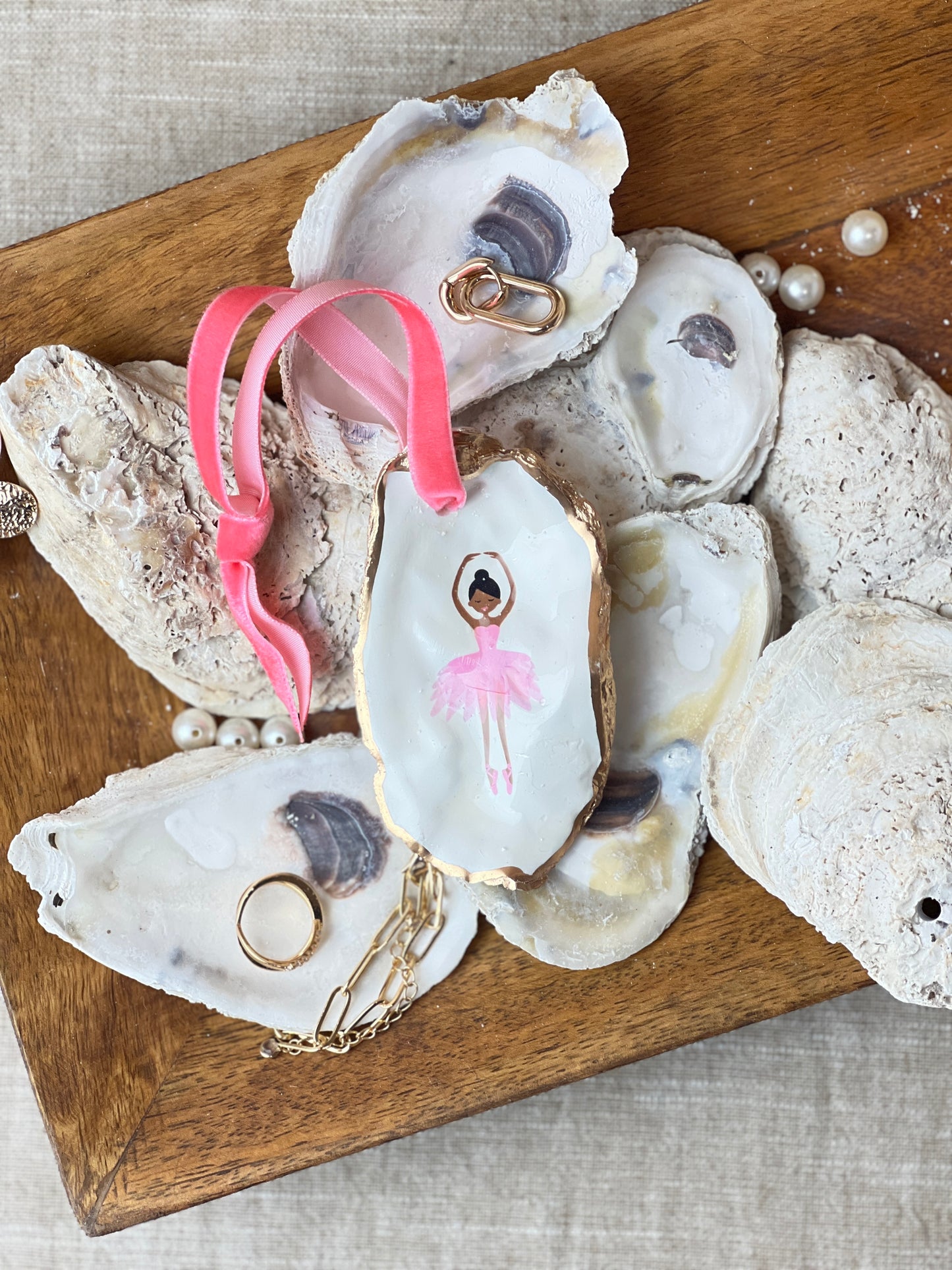 Dark Skin Ballerina Oyster Ornament