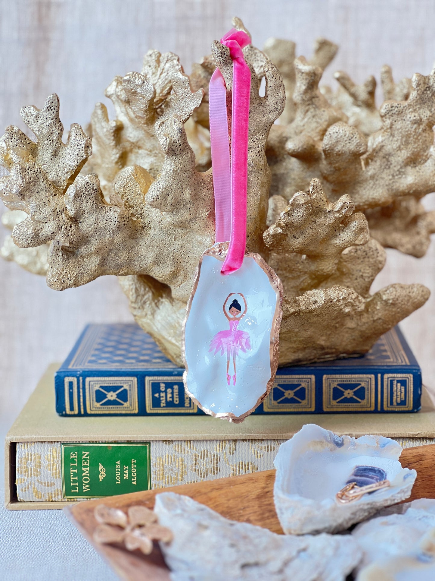 Dark Skin Ballerina Oyster Ornament