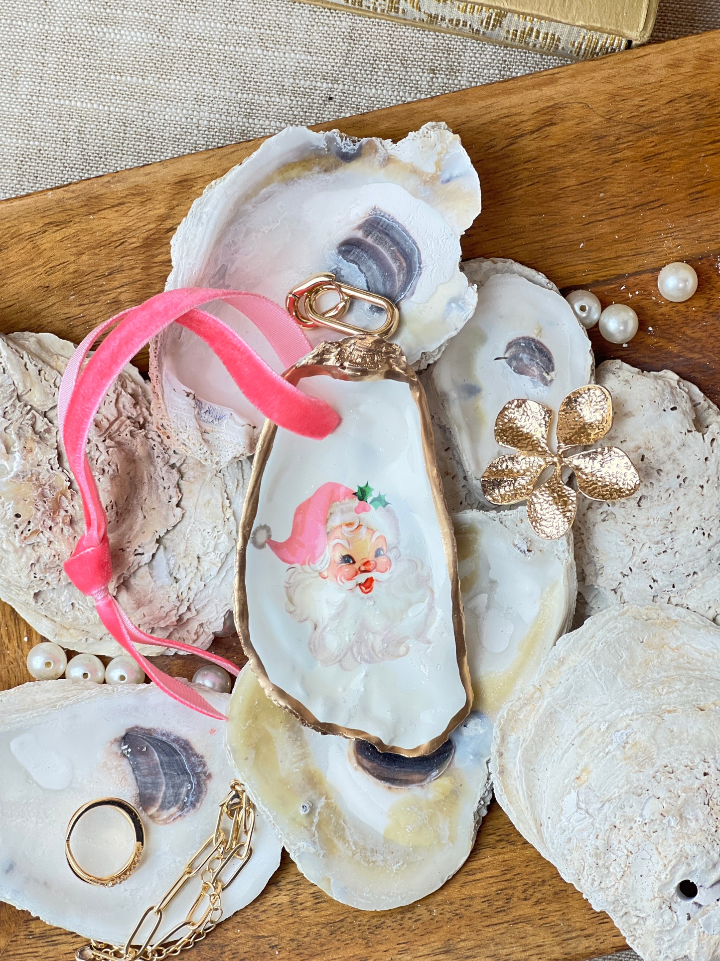 Pink Retro Santa Oyster Ornament