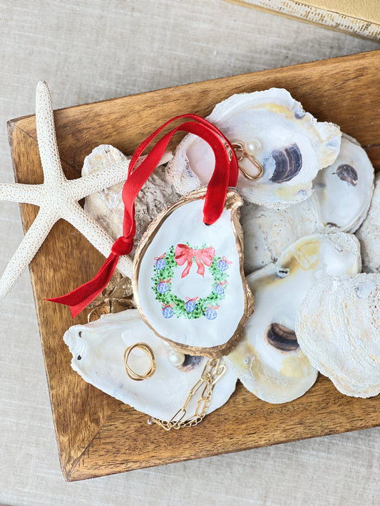 Grand Millennial Christmas Wreath Oyster Ornament