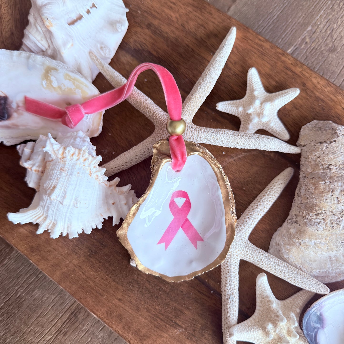 Breast Cancer Oyster Ornament