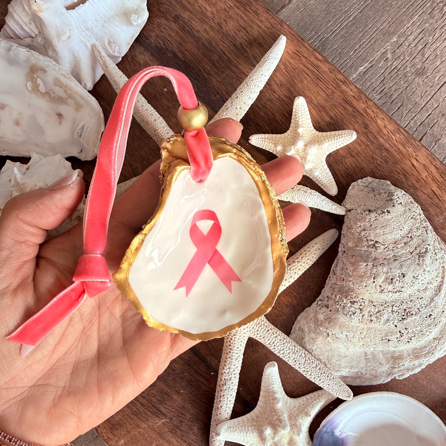 Breast Cancer Oyster Ornament