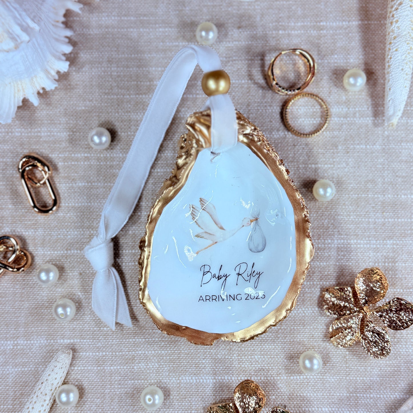 Baby Stork Oyster Ornament