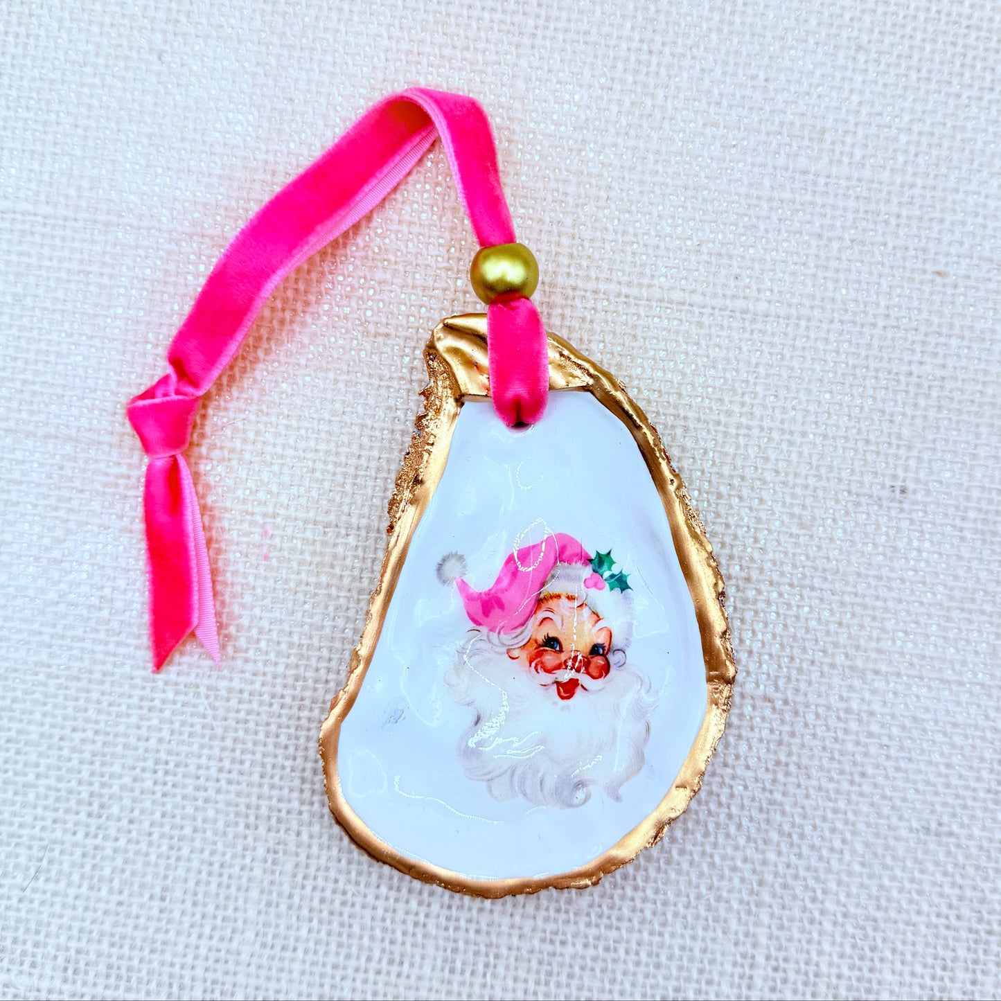 Pink Retro Santa Oyster Ornament