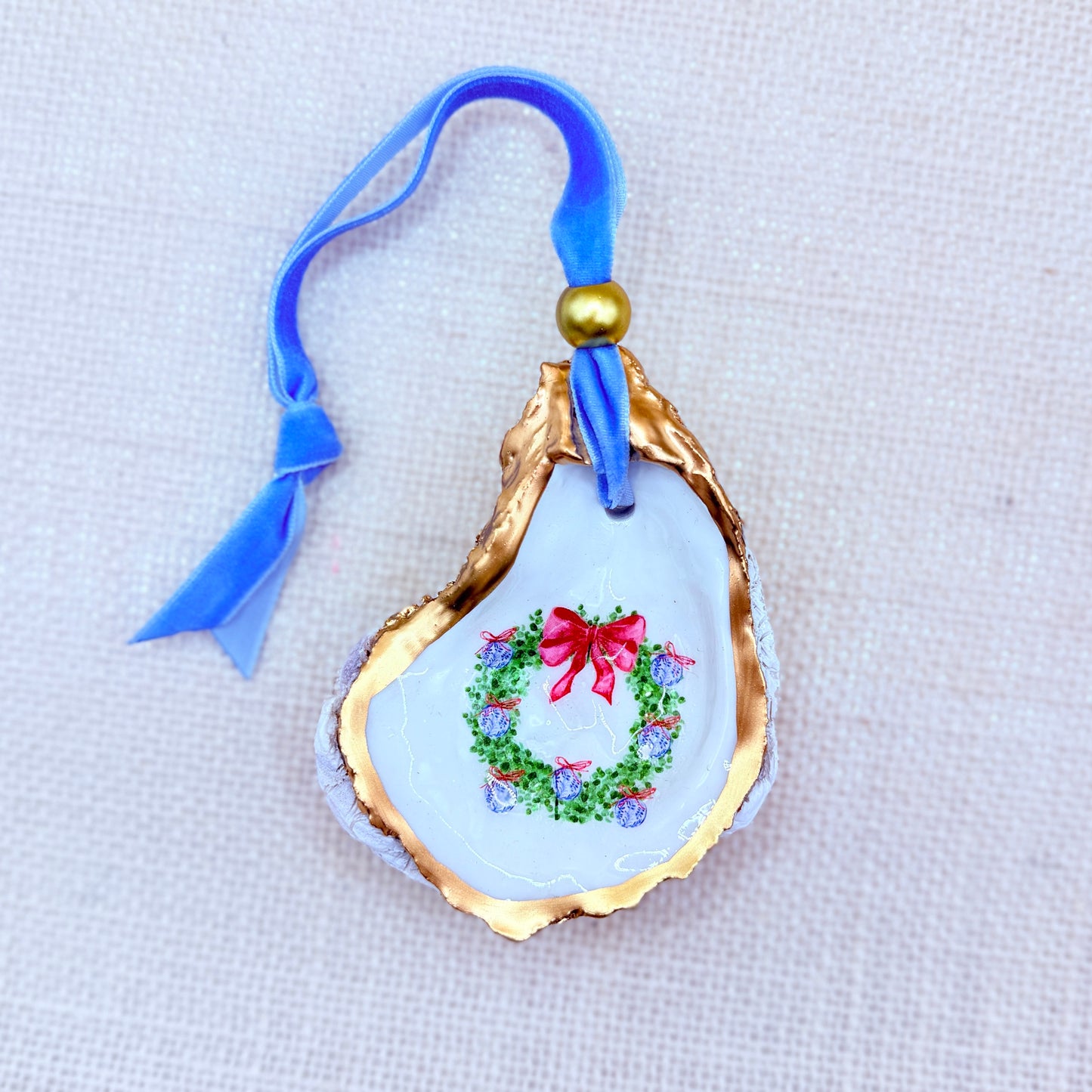 Grand Millennial Christmas Wreath Oyster Ornament