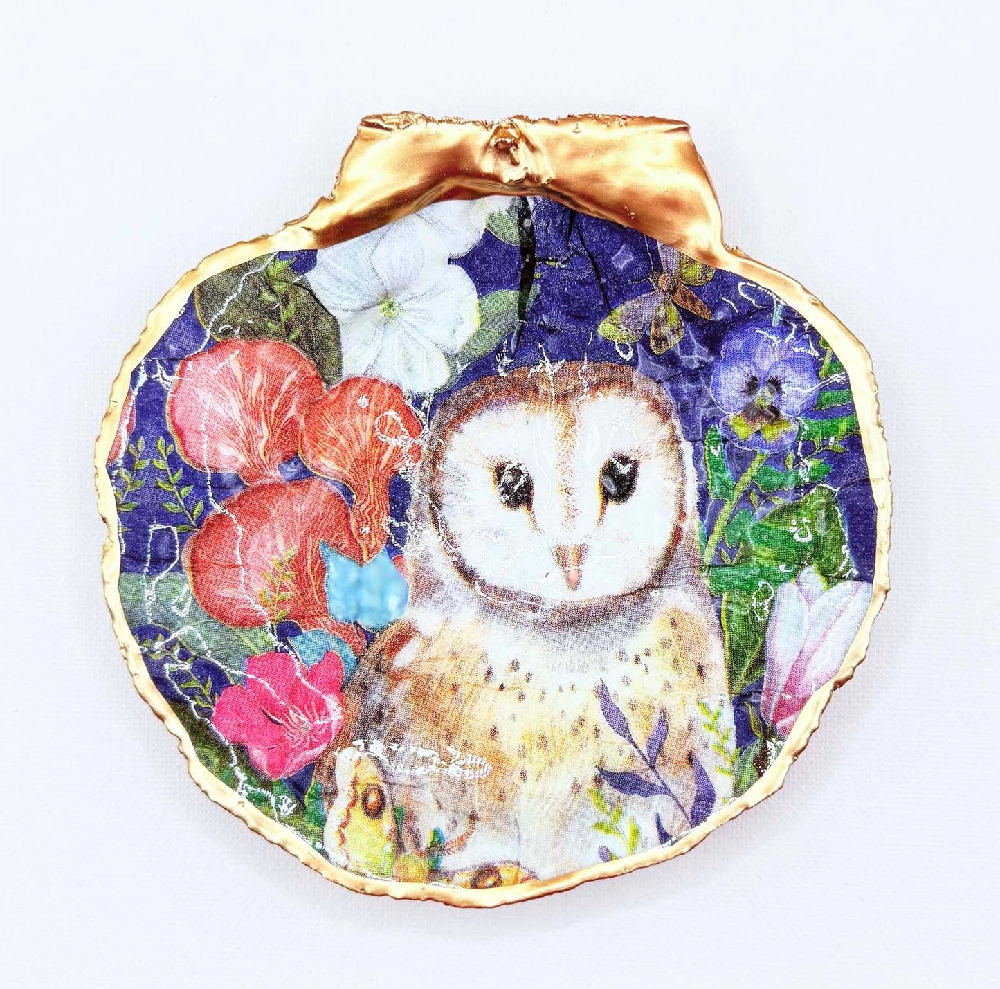 Decorative plate with an owl design on a white background