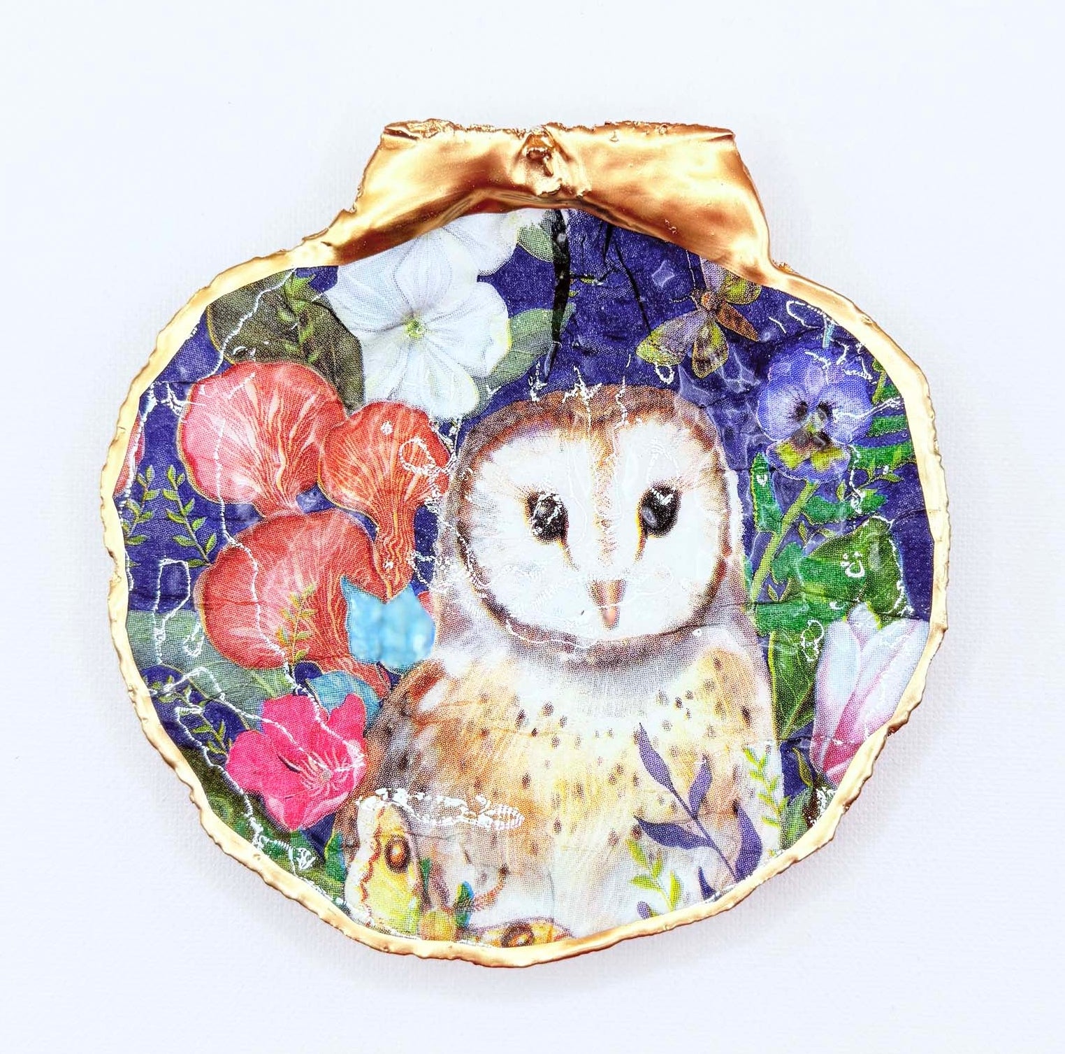 Decorative plate with an owl design on a white background