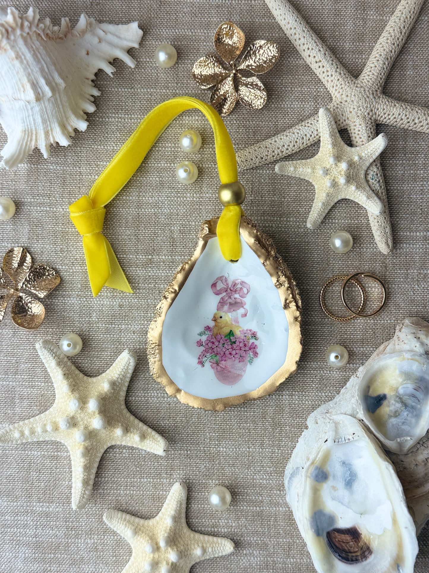 Easter Basket Chicks Oyster Ornament pink yellow