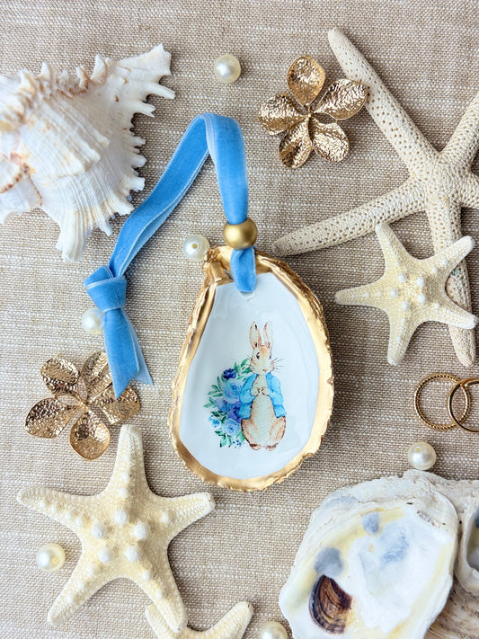 Peter Rabbit Oyster Ornament Blue Floral