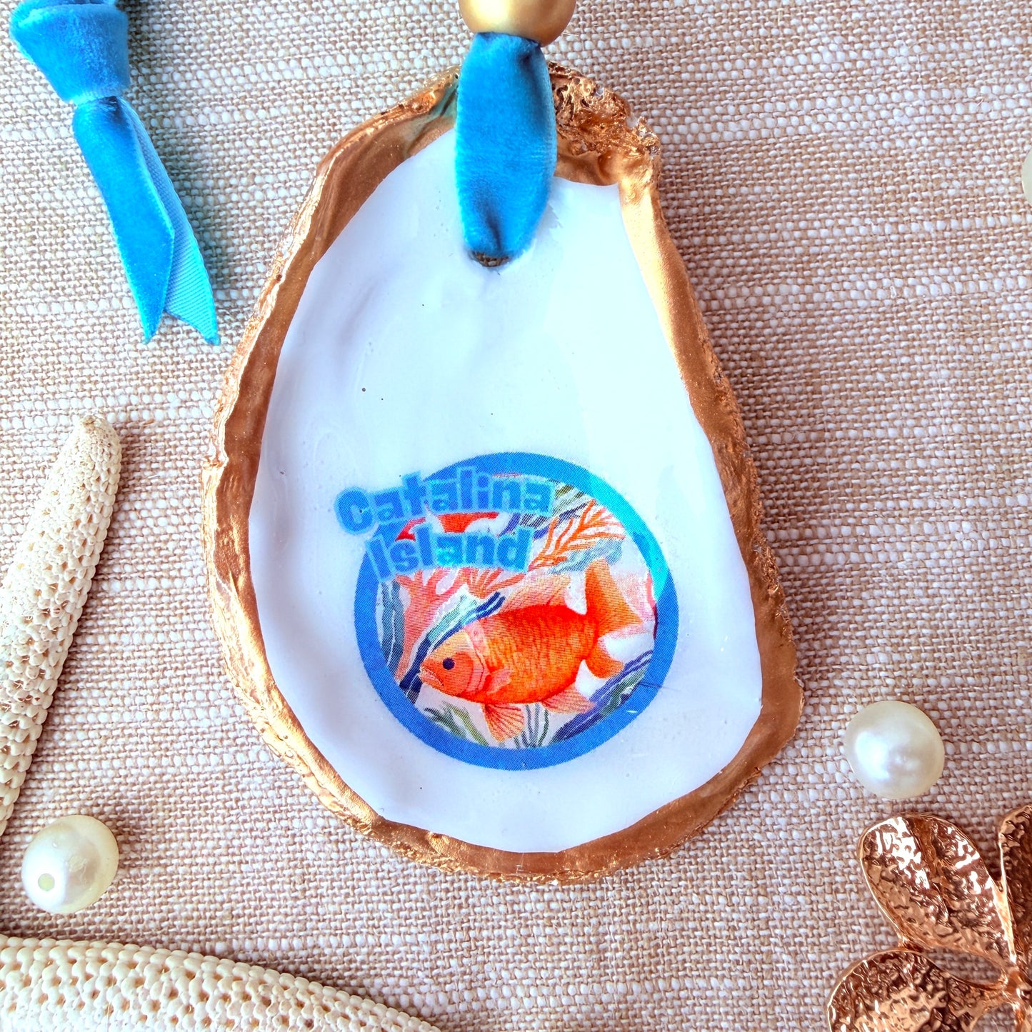 Catalina Island Garibaldi Fish Oyster Ornament
